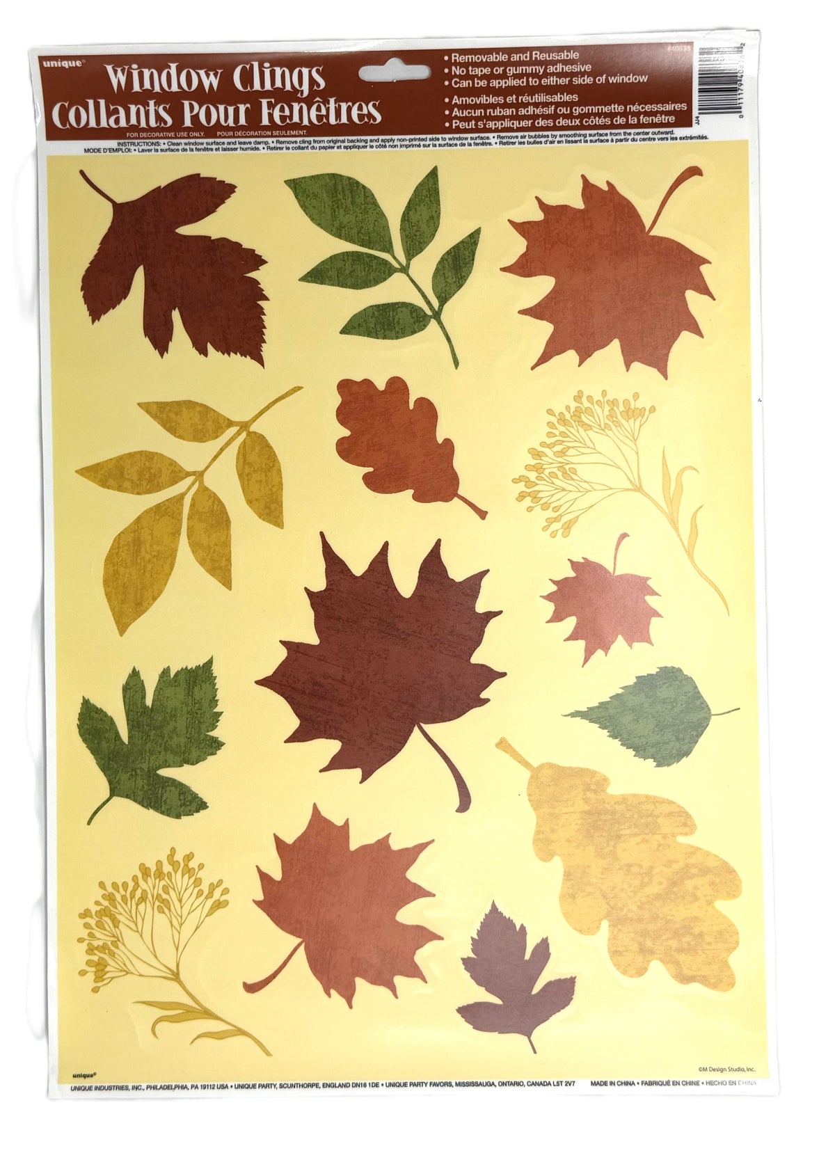 Fall Leaves Window Clings - Reusable Autumn Decorations